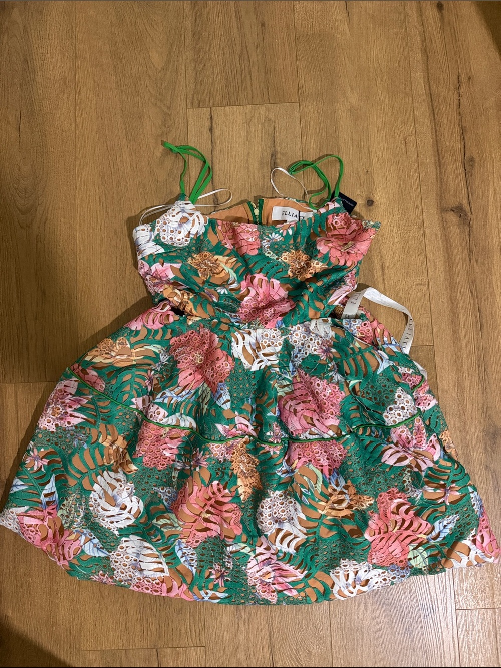 Elliatt Green Tropical Floral Dress with Pink & White Accents